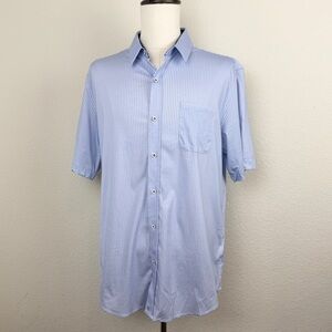 Buttercloth Mens Short Sleeve Button Up Shirt | 2XL Slim Fit | Blue Striped